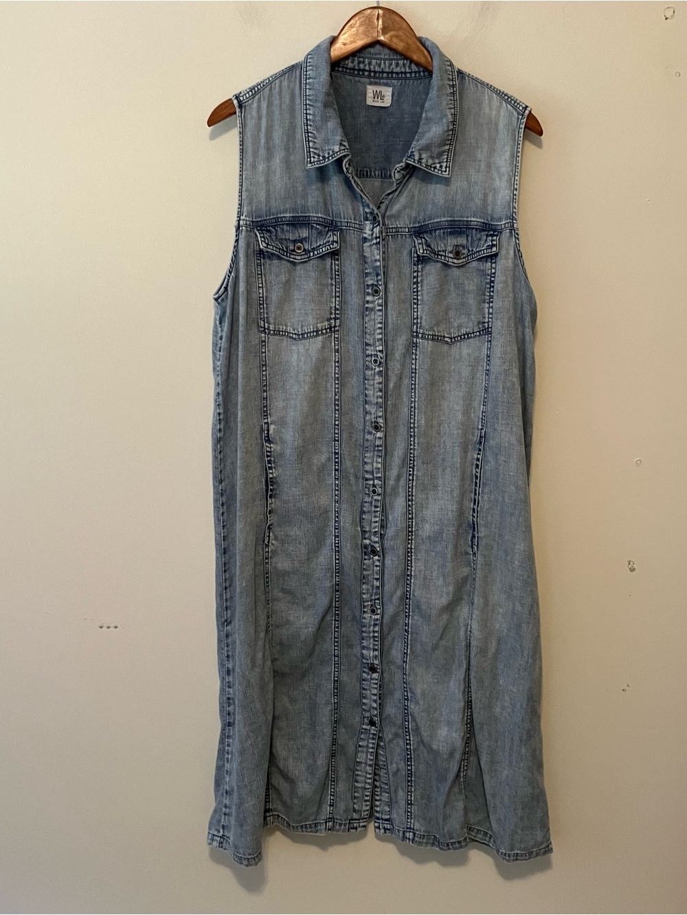 Wash Lab Shirt Dress XL Chambray Denim Long Sleeveless Western Boho 90s Button